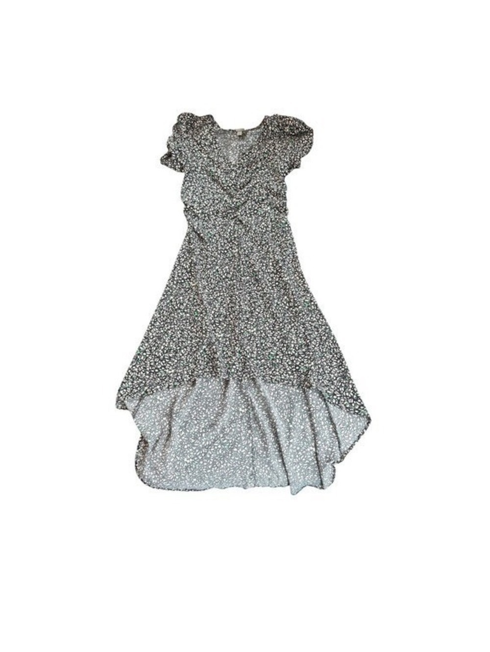 A New DayFloral Midi Dress medium Puff Sleeve High Low Ruched V Neck Cottagecore
